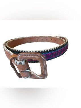 Marco Antonio Rodriguez Pink Embroidery VTG  Leather Belt Sz 40 Unisex Guatemala